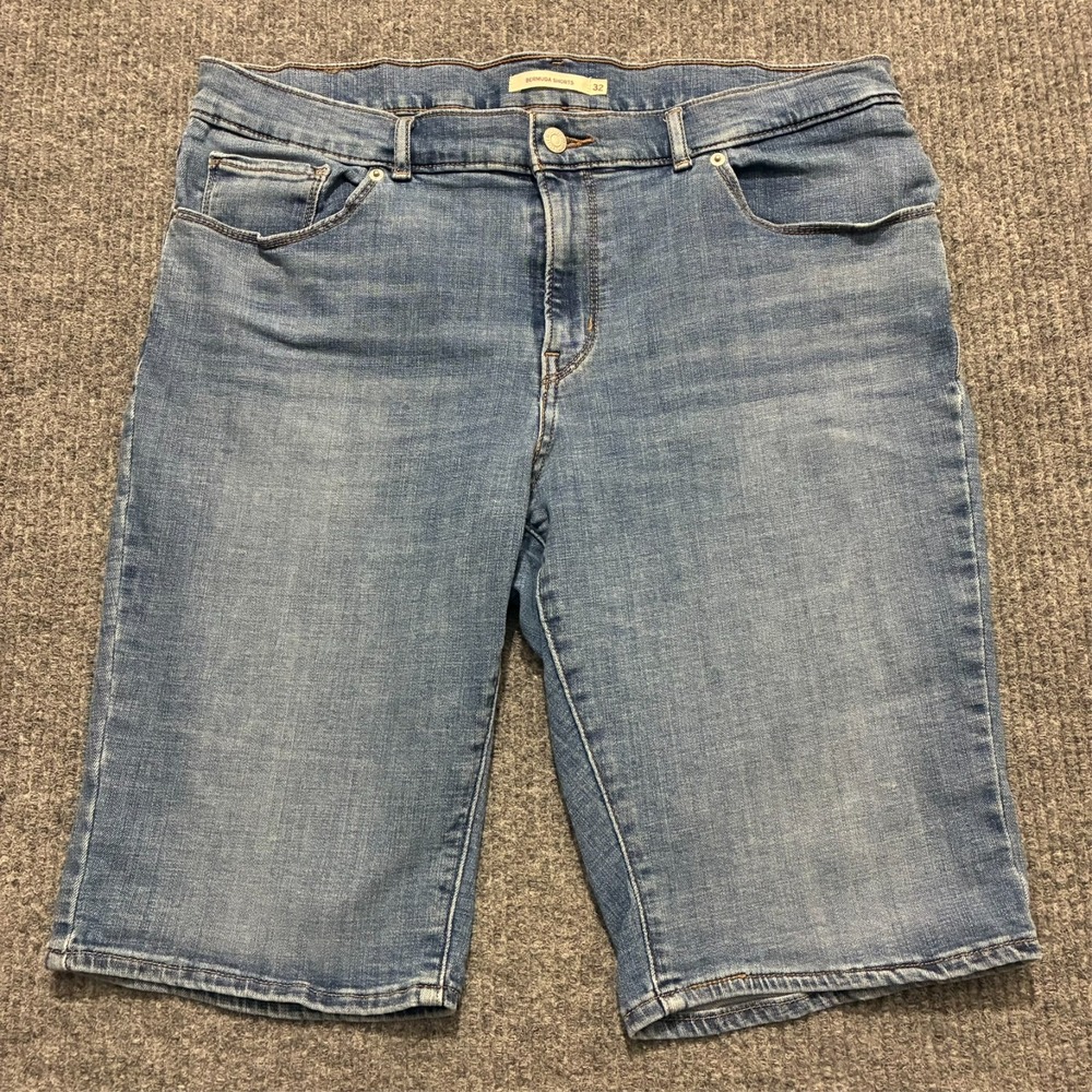 Levi's Mens Bermuda Jean Shorts Size W32 Blue Denim Casual Stretch Mid Rise